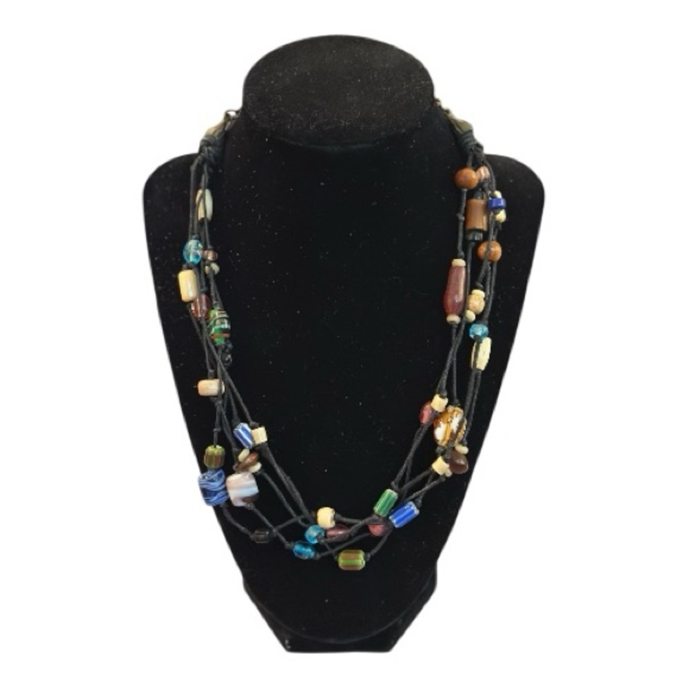 Boho Multicolor Beaded Layer Necklace – Glass & Wood Accents